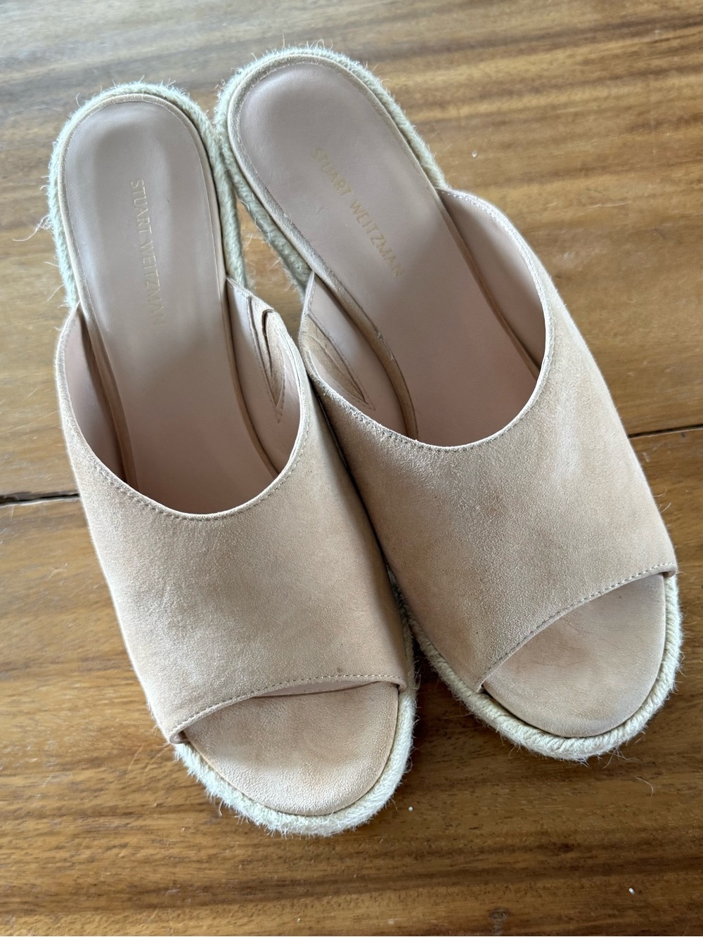 Stuart Weitzman Nude Suede Espadrille Slide Mule